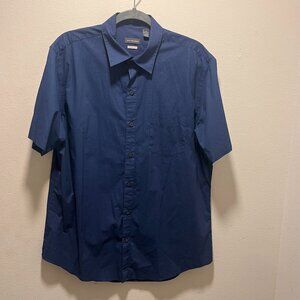 Van Heusen Men's Classic Fit Short Sleeve Dark Blue Size Large Button-Up Shirt